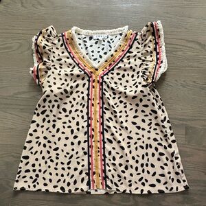 THML Polka dot animal print boho tribal blouse women’s size M NWOT